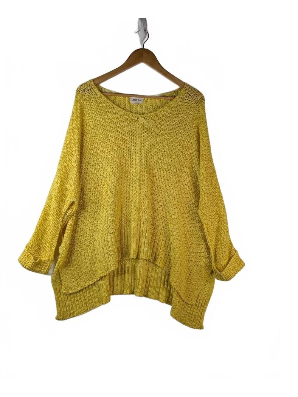 ADORA Loose Fit Yellow Chunky Knit Sweater Top with High-Low Hem 3X